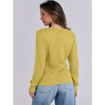 ANRABESS Women's V Neck Cable Knit Sweater Jumper