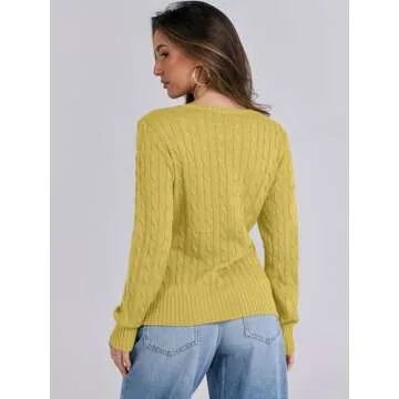 ANRABESS Women's V Neck Cable Knit Sweater Jumper
