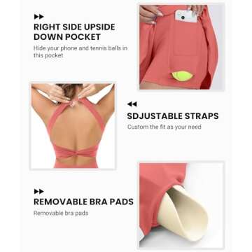 Easy Peezy Athletic Tennis Dresses for Women with Built in Shorts Bra Pockets - for Golf Workout Exercise