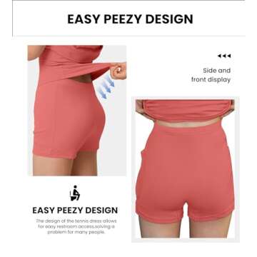 Easy Peezy Athletic Tennis Dresses for Women with Built in Shorts Bra Pockets - for Golf Workout Exercise