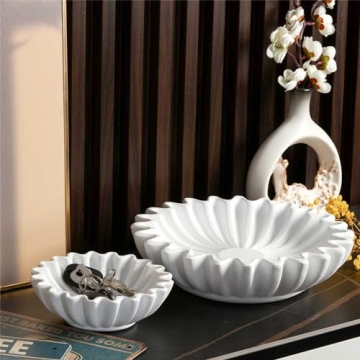 Timgle 2 Pcs Large Decorative Resin Bowl 10 Inches 6 Inches Ruffle Bowl Fruit Antique Scallop Decora...