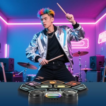 LO-RON-GOL Electronic Drum Set for Kids – 9-Pad Roll-Up Portable Silicone Kit