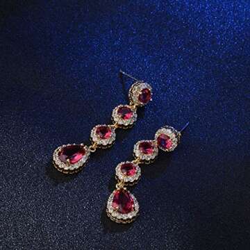 Cubic Zirconia Bridal Earrings Gold - Elegant 14k Plated CZ Wedding Party Prom Earrings for Bride Bridesmaids Crystal CZ Rhinestone Floral Leaf Cluster Chandelier Dangle Drop Earrings for Women