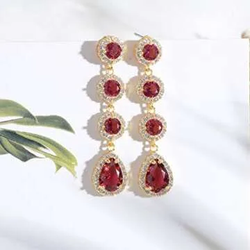 Cubic Zirconia Bridal Earrings Gold - Elegant 14k Plated CZ Wedding Party Prom Earrings for Bride Bridesmaids Crystal CZ Rhinestone Floral Leaf Cluster Chandelier Dangle Drop Earrings for Women