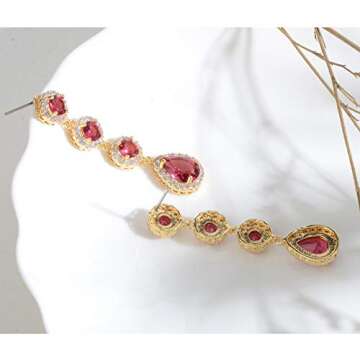 Cubic Zirconia Bridal Earrings Gold - Elegant 14k Plated CZ Wedding Party Prom Earrings for Bride Bridesmaids Crystal CZ Rhinestone Floral Leaf Cluster Chandelier Dangle Drop Earrings for Women