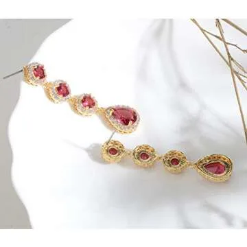 Cubic Zirconia Bridal Earrings Gold - Elegant 14k Plated CZ Wedding Party Prom Earrings for Bride Bridesmaids Crystal CZ Rhinestone Floral Leaf Cluster Chandelier Dangle Drop Earrings for Women