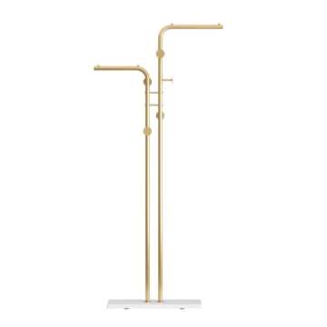 TIEOU Double-pole Metal Coat Rack, Gold Coat Rack Freestanding with 5 Hooks and Marble Base, Gold Clothing Rack, Modern Coat Hanger Stand for Entryway, Living Room, Bedroom