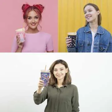 3 Pack Reusable Iced Coffee Sleeves - Xumbtvs Insulator Sleeve for Cold Beverages, Neoprene Cup Holder for Starbucks Coffee, Dunkin Coffee, More (Clover)