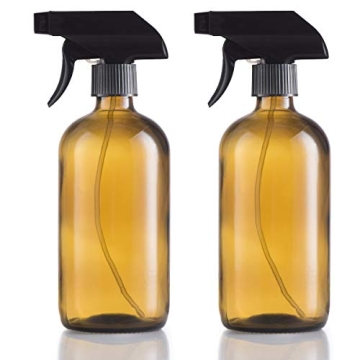 Empty Amber Glass Spray Bottles - Refillable 16 Oz Glass Spray Bottle with Black Trigger Sprayer and...