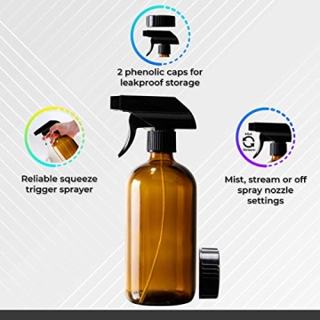 Refillable Amber Glass Spray Bottles Pack of 2