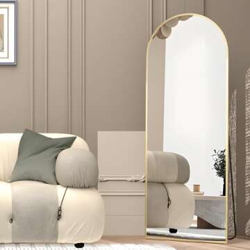 NEUWEABY Arched Full Length Mirror 64"x21" Arch Floor Mirror with Stand Large Wall Mirror Gold Full ...