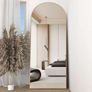 NEUWEABY Arched Full Length Mirror 64"x21" Arch Floor Mirror with Stand Large Wall Mirror Gold Full Body Mirror Standing Hanging or Leaning Against Wall for Bedroom Entry, Bedroom, Living Room