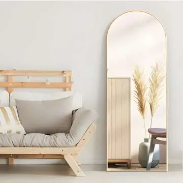 NEUWEABY Arched Full Length Mirror 64"x21" Arch Floor Mirror with Stand Large Wall Mirror Gold Full Body Mirror Standing Hanging or Leaning Against Wall for Bedroom Entry, Bedroom, Living Room