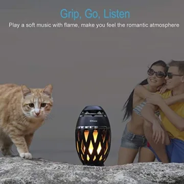 Dikaou LED Flame Lamp with Bluetooth Speaker for Outdoor Use