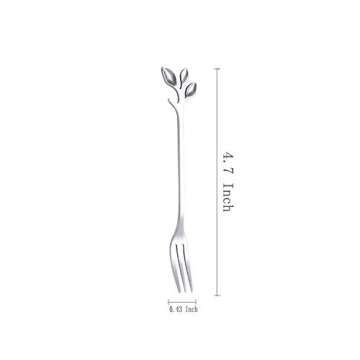 AnSaw 10-Piece Silver Mini Leaf Dessert Forks Set - 4.7" Elegant Stainless Steel Fruit, Appetizer, C...