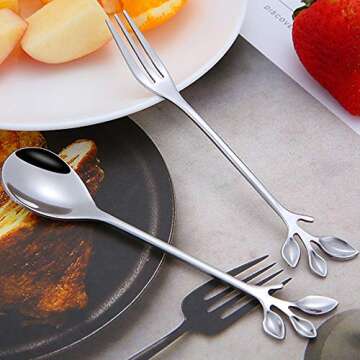 AnSaw Mini Leaf Dessert Forks Set - 10 Elegant Pieces
