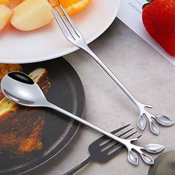 AnSaw Mini Leaf Dessert Forks Set - 10 Elegant Pieces