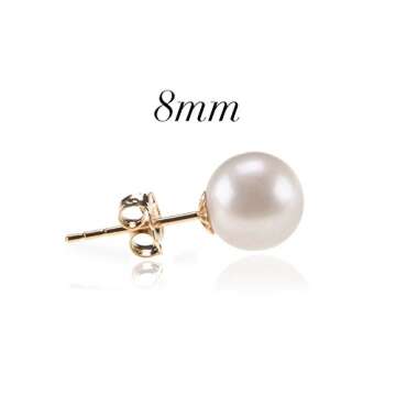 PAVOI 18K Yellow Gold Plated Sterling Silver Round Stud White Simulated Shell Pearl Earrings - 8mm
