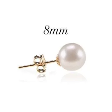 PAVOI 18K Yellow Gold Plated Sterling Silver Round Stud White Simulated Shell Pearl Earrings - 8mm