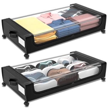 Fulpower Under Bed Storage with Wheels - 2 Pack for Clothes, Shoes, Toys, and More
