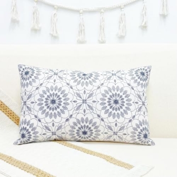 Exquisite Slow Cow Linen Embroidery Decorative Lumbar Throw Pillow Cover 12 x 20