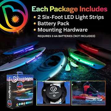 Brightz LED Kayak Lights for Night Kayaking Lights Kayak Accessories Kayak Gadgets Kayak Navigation Lights LED Lights for Kayak Night Lights Kayak Safety Lights - Color Changing Kayak Lighting Strips