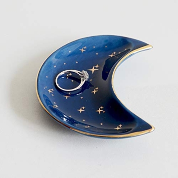 BIHOIB Small Moon Jewelry Dish Tray, Decorative Ceramic Trinket Dish, Modern Accent Tray for Vanity,...