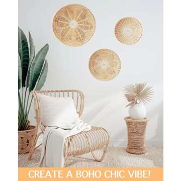 MY BOHO BABE Set of 3 Handmade Woven Seagrass Wall Baskets, Boho Decor, Multi-Purpose, Lightweight, Easy to Hang, Trendy
