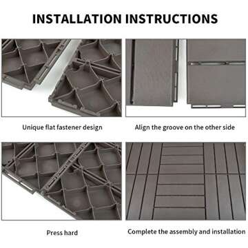 Domi Patio Deck Tiles, 12 x 12 inches Composite Interlocking Shed Floor, Four Slat Plastic Kennel Deck, 27 Pieces One Pack, Dark Grey
