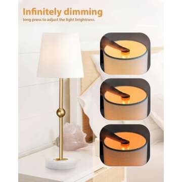 BRASSLISM Cordless Table Lamp, Built-in Rechargeable Battery Patio Table Lamp, Touch Dimmable LED Bedside Night Lamp, Brass Ambient Light for Restaurant, Marble Base