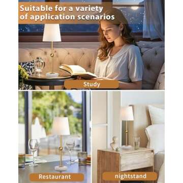 BRASSLISM Cordless Table Lamp, Built-in Rechargeable Battery Patio Table Lamp, Touch Dimmable LED Bedside Night Lamp, Brass Ambient Light for Restaurant, Marble Base