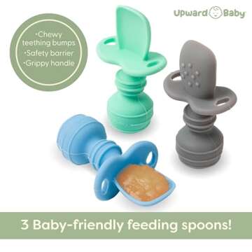 Upward Baby 3 pack Silicone Baby Feeding Spoon with Anti Choke Barrier - Baby Spoons Self Feeding 6 ...