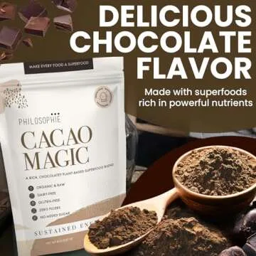 Philosophie Cacao Magic Plant-Based Superfood Blend with Raw Cacao Powder, 32 Servings Reishi Mushro...