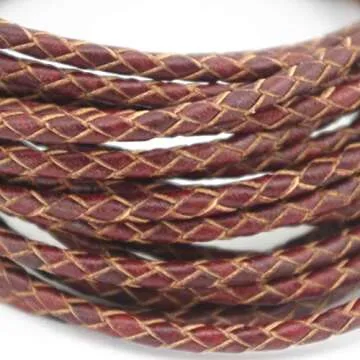 Glory Qin 5 Yards Round Folded Bolo Braided Genuine Leather Cord for Making Bracelet & Jewelry (Vint...