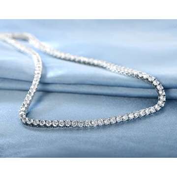 Gemsme 18K White Gold Plated 3.0mm Round Cubic Zirconia Classic Tennis Necklace For Women 18 Inch