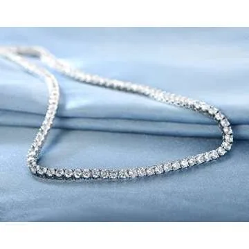Gemsme 18K White Gold Plated 3.0mm Round Cubic Zirconia Classic Tennis Necklace For Women 18 Inch