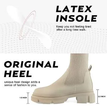 Shoe'N Tale Thigh High Knit Sock Boots Round Toe Mid Chunky Heel Stretch Over the Knee Boots for Women(9,Beige)