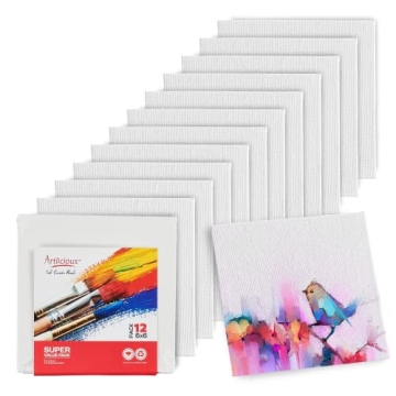 Artlicious Canvases for Painting - Pack of 12, 6 x 6 Inch Blank White Canvas Boards - 100% Cotton Ar...