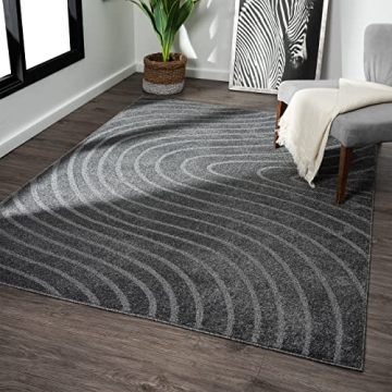 Luxe Weavers Modern Geometric Wave Anthracite 9x12 Area Rug