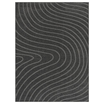 Luxe Weavers Modern Geometric Wave Anthracite Area Rug 9x12