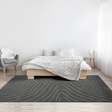 Luxe Weavers Modern Geometric Wave Anthracite Area Rug 9x12