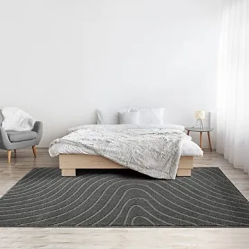 Luxe Weavers Modern Geometric Wave Anthracite Area Rug 9x12