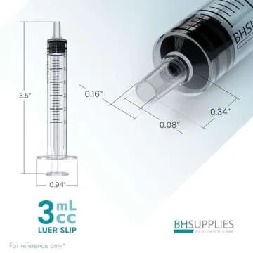 BH Supplies 3ml Luer Slip Tip Syringe - (No Needle) - Sterile, Individually Wrapped - 100 Syringes