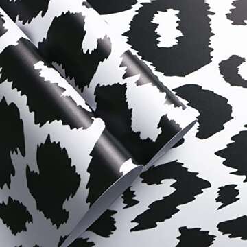 Ismoon Delicate Black and White Peel and Stick Wallpaper 17.3"X118" Leopard Wallpaper Modern White C...
