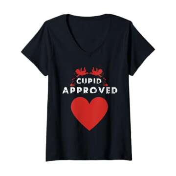 Womens Cupid Approved Valentine's Day Heart Romantic V-Neck T-Shirt