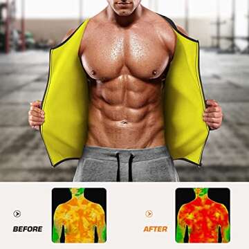Cimkiz Mens Sweat Sauna Vest for Waist Trainer Zipper Neoprene Tank Top, Adjustable Sauna Workout Zipper Suit (Yellow, X-Large)