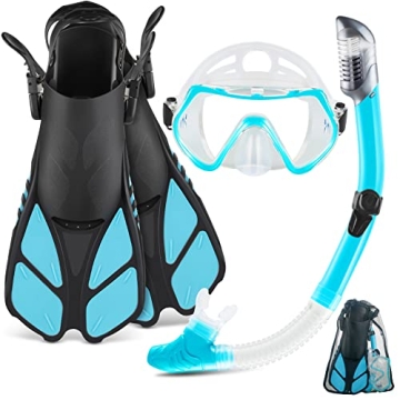 ZEEPORTE Mask Fin Snorkel Set with Adult Snorkeling Gear, Panoramic View Diving Mask, Trek Fin, Dry ...