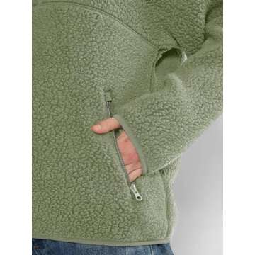 LASLULU Womens Half Zip Pullover Cropped Sweatshirts Sherpa Fleece Jacket Fuzzy Sweaters Cute Winter Jackets with Pockets