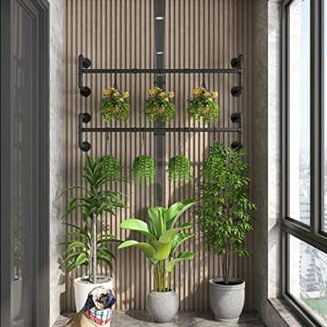 IBUYKE Industrial Pipe Clothes Rack Set of 2, 50 Inch Wall Mounted Clothing Rack, Space-Saving Hanging Closet Rod, Heavy Duty Multi-Purpose Garment Rack for Laundry Room(4 Bases), Black TYJ002H-2