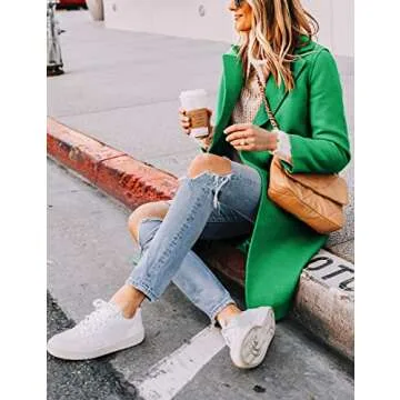 Hooever Women's Winter Wool Coat Casual Notch Lapel Single-Breasted Peacoat(Green-L)